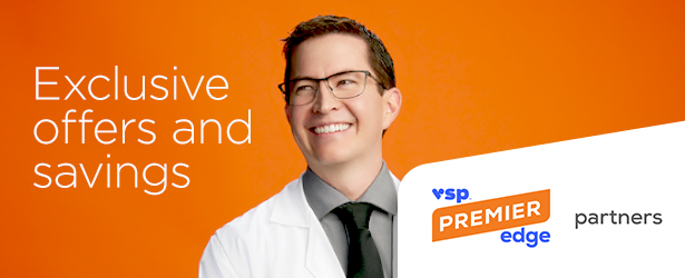 VSP Premier Program Header with man smiling wearing glasses and the VSP Premier Edge Partners logo.